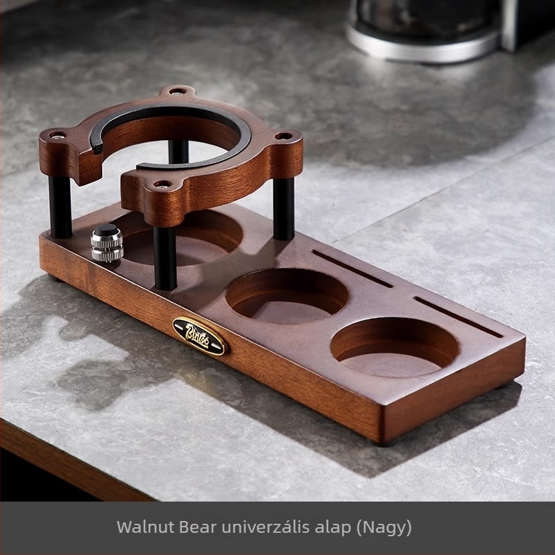 Fából készült kávéprés alap és tároló polc – Prémium asztali rendező kávéfőző kiegészítőkhöz, retro lux stílus