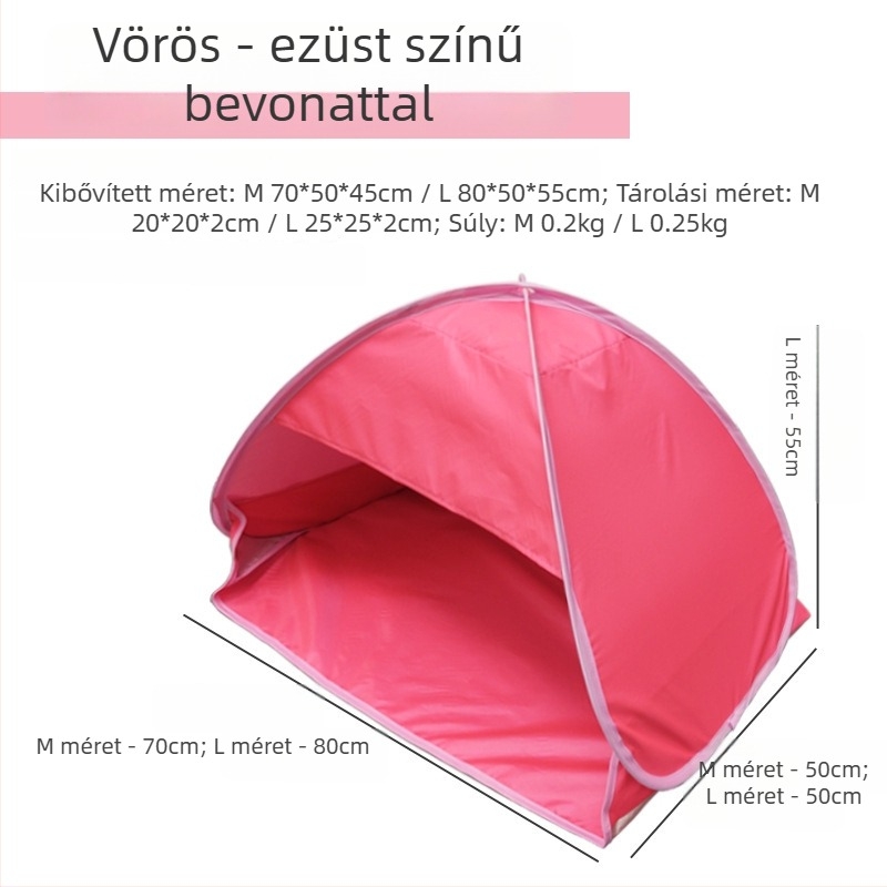 Fejtámasz alvó sátor, gyorsnyitó, egyrétegű; súly 1,0 kg; galvanizált vasoszlopok; belső anyag 190T ezüstös poliészter Oxford; külső Oxford anyag; külső vízállóság <1000 mm; egész éves használat