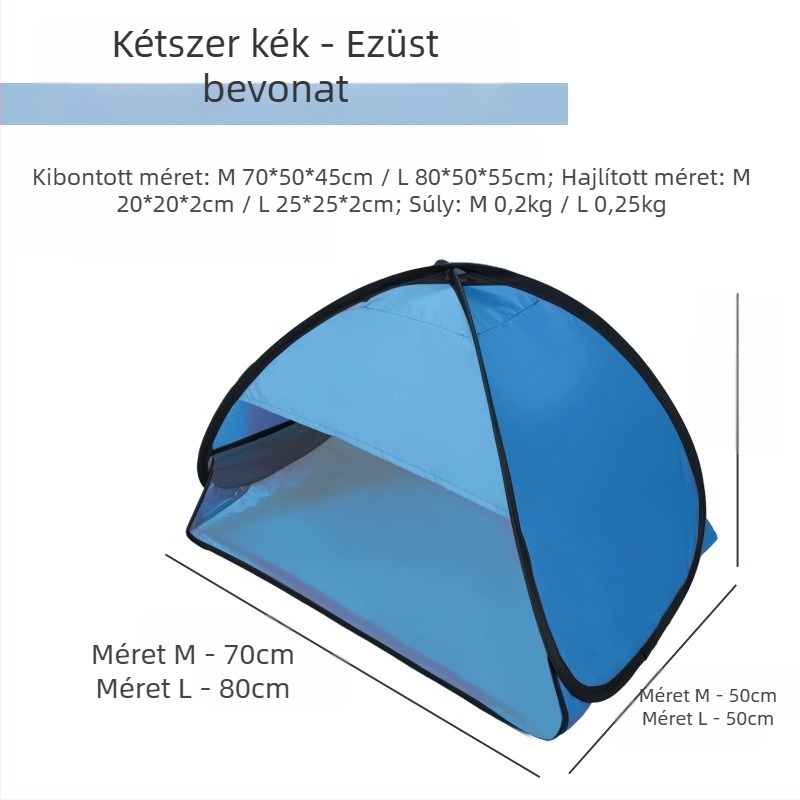 Fejtámasz alvó sátor, gyorsnyitó, egyrétegű; súly 1,0 kg; galvanizált vasoszlopok; belső anyag 190T ezüstös poliészter Oxford; külső Oxford anyag; külső vízállóság <1000 mm; egész éves használat