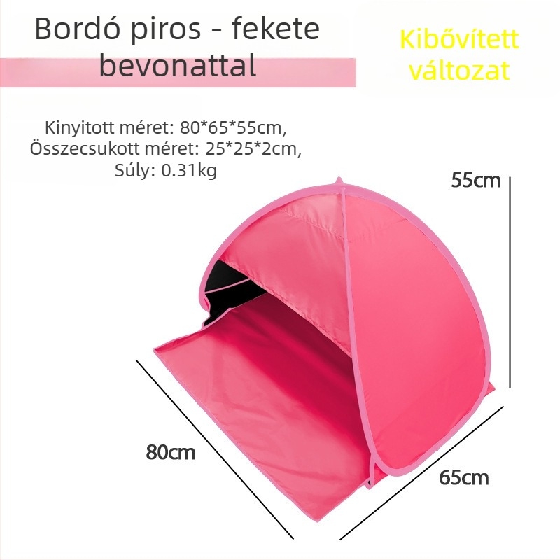 Fejtámasz alvó sátor, gyorsnyitó, egyrétegű; súly 1,0 kg; galvanizált vasoszlopok; belső anyag 190T ezüstös poliészter Oxford; külső Oxford anyag; külső vízállóság <1000 mm; egész éves használat