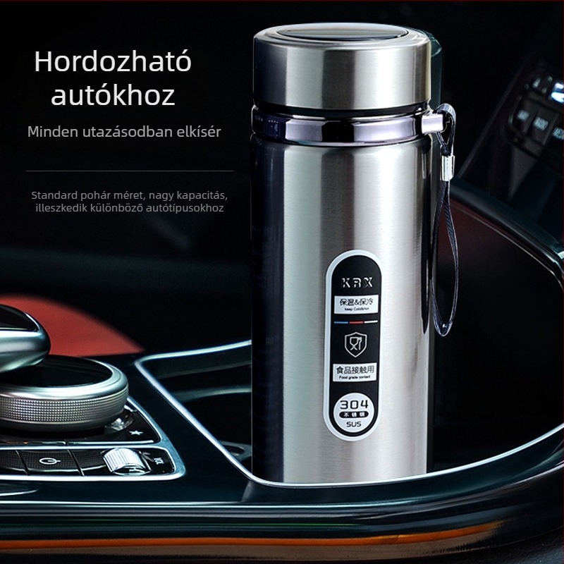 Okos rozsdamentes acél termosz üzleti használatra LED érintőképernyővel, intelligens vezérlés, tea-víz szétválasztás, belső 304 / külső 201 acél, 12–24 órás izoláció