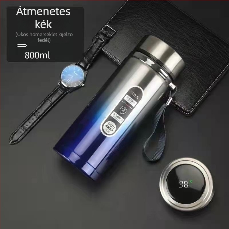 Okos rozsdamentes acél termosz üzleti használatra LED érintőképernyővel, intelligens vezérlés, tea-víz szétválasztás, belső 304 / külső 201 acél, 12–24 órás izoláció