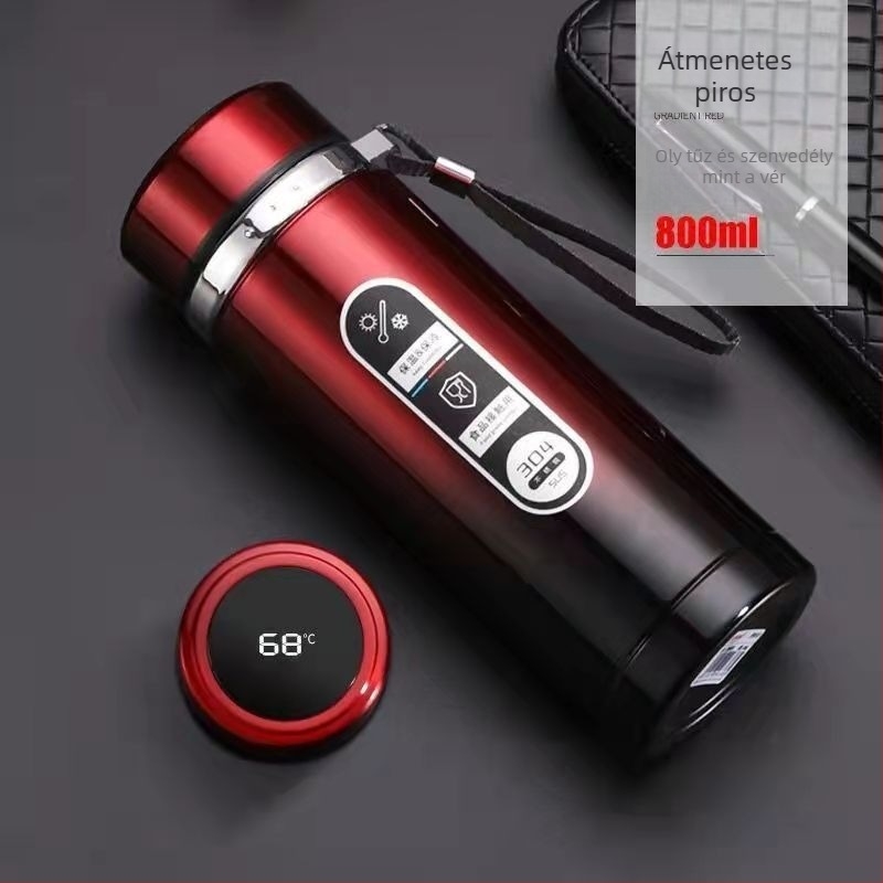 Okos rozsdamentes acél termosz üzleti használatra LED érintőképernyővel, intelligens vezérlés, tea-víz szétválasztás, belső 304 / külső 201 acél, 12–24 órás izoláció