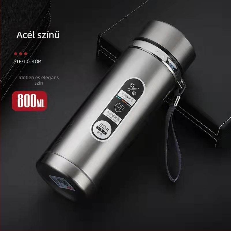 Okos rozsdamentes acél termosz üzleti használatra LED érintőképernyővel, intelligens vezérlés, tea-víz szétválasztás, belső 304 / külső 201 acél, 12–24 órás izoláció