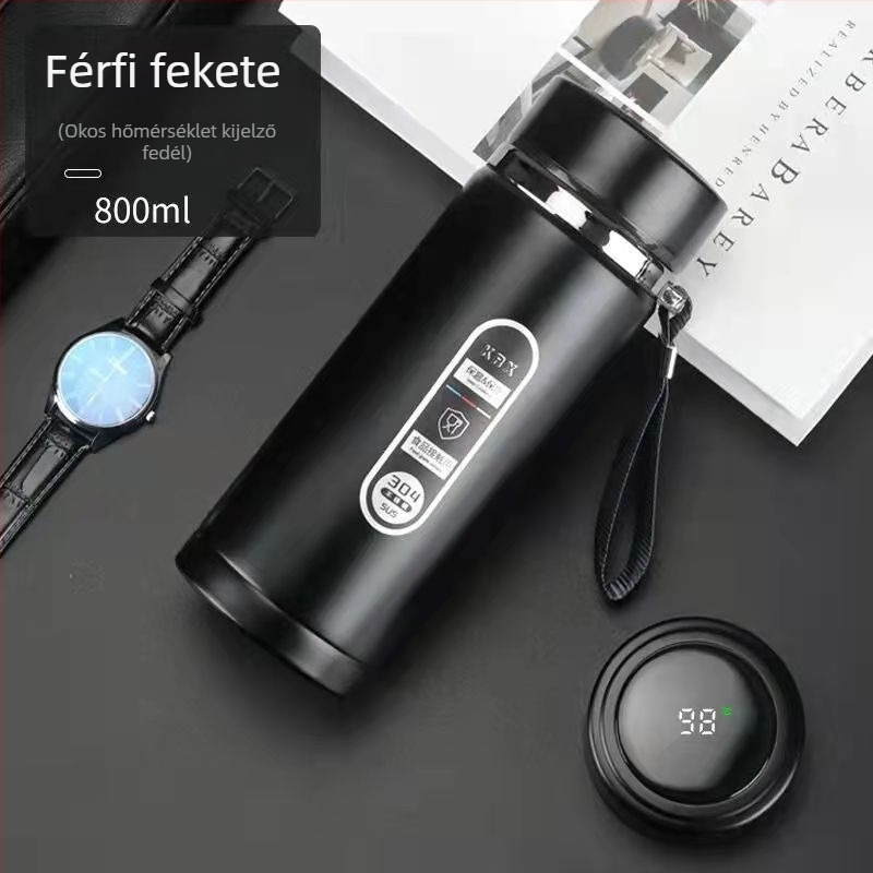 Okos rozsdamentes acél termosz üzleti használatra LED érintőképernyővel, intelligens vezérlés, tea-víz szétválasztás, belső 304 / külső 201 acél, 12–24 órás izoláció