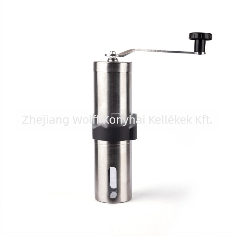 Kézi kávédaráló, 304 rozsdamentes acél test, kerámiás őrlő, hordozható, kézi működtetés