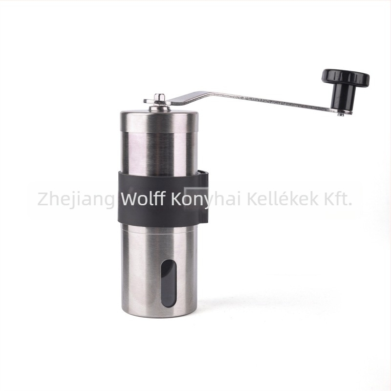 Kézi kávédaráló, 304 rozsdamentes acél test, kerámiás őrlő, hordozható, kézi működtetés