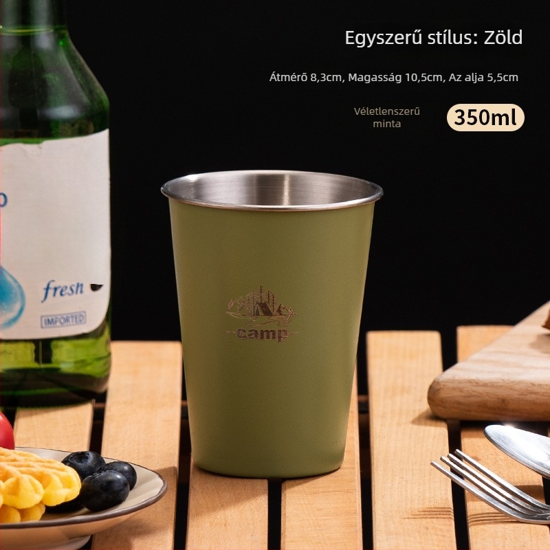 304 rozsdamentes acélból készült egy rétegű kempinges kávéscsésze, hordozható, modell A300-350, súly 58 g, egy személyre