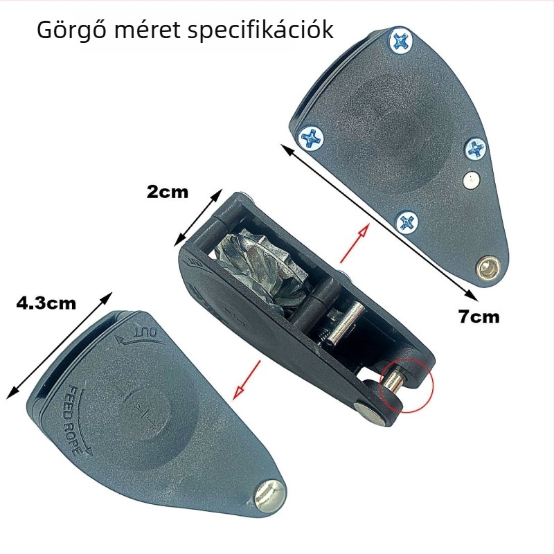 Sátor/ kötél feszítő görgő – kompatibilis 4,5–6,3 mm-rel, külső ABS, belső cinkötvözet