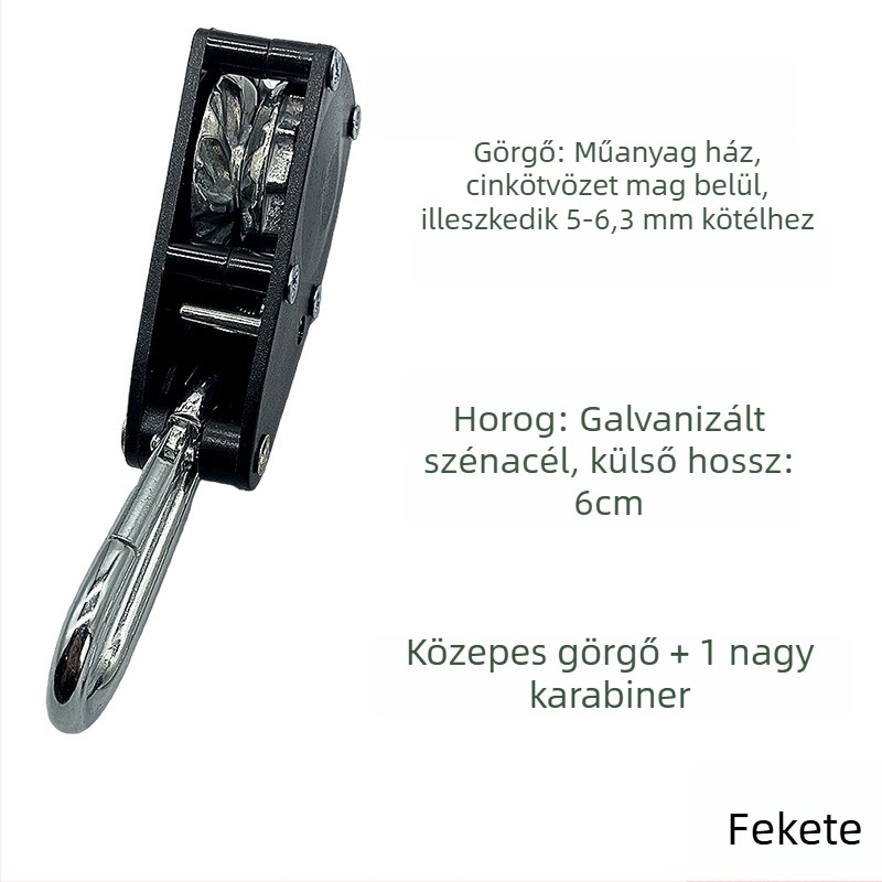 Sátor/ kötél feszítő görgő – kompatibilis 4,5–6,3 mm-rel, külső ABS, belső cinkötvözet