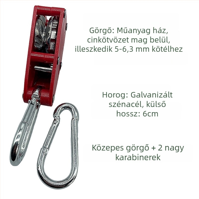 Sátor/ kötél feszítő görgő – kompatibilis 4,5–6,3 mm-rel, külső ABS, belső cinkötvözet