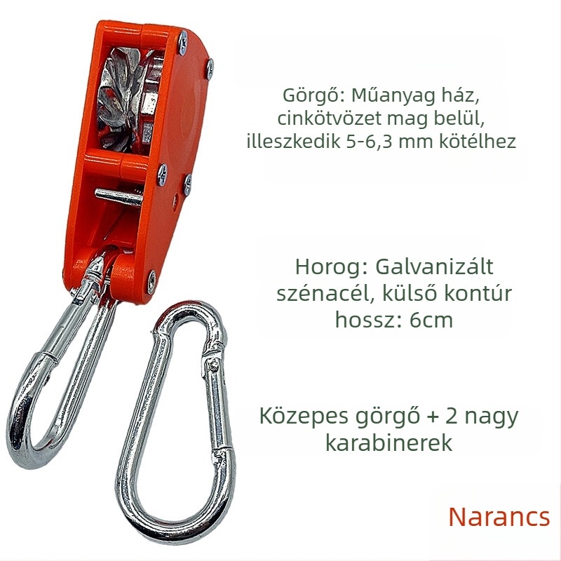 Sátor/ kötél feszítő görgő – kompatibilis 4,5–6,3 mm-rel, külső ABS, belső cinkötvözet