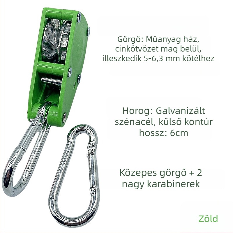 Sátor/ kötél feszítő görgő – kompatibilis 4,5–6,3 mm-rel, külső ABS, belső cinkötvözet