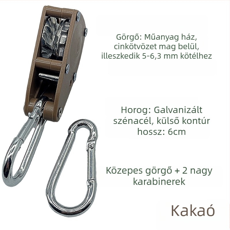 Sátor/ kötél feszítő görgő – kompatibilis 4,5–6,3 mm-rel, külső ABS, belső cinkötvözet