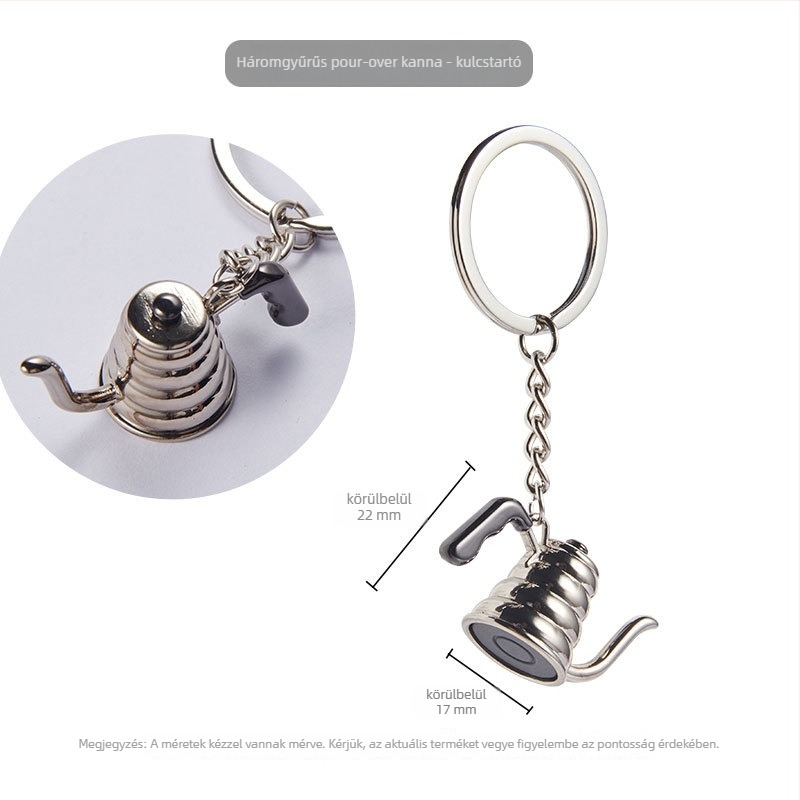 Kávés készlet kulcstartó moka pot motívummal; tartalmaz babőrlőt és porpréset; színelválasztó bevonat; modern egyszerű stílus; nyomtatott logó