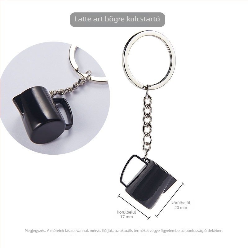 Kávés készlet kulcstartó moka pot motívummal; tartalmaz babőrlőt és porpréset; színelválasztó bevonat; modern egyszerű stílus; nyomtatott logó