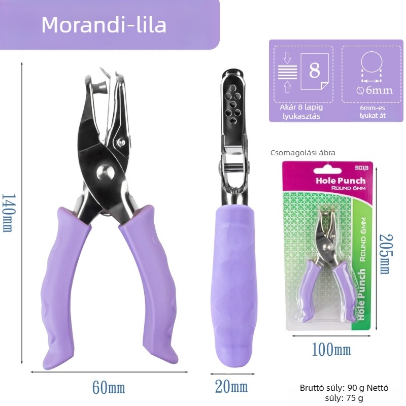 Kézi lyukasztó gumírozott fogantyúval, papírhoz — modell 3012, márka Yishen, 1 lyuk, perforáció vastagsága: 2