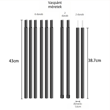 Sátor baldachin támasztó rudak, 5-szekciós magasító rudak, 10-szekciós rudak, vasból, tömeg 900 g, DAWN TRIP/Liver