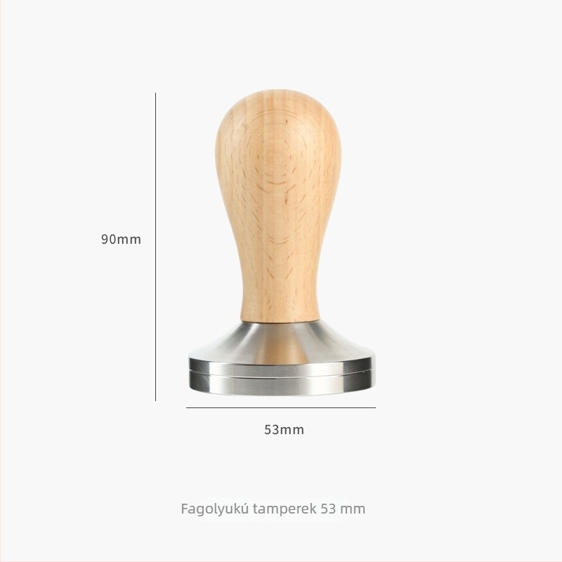 Rozsdamentes acél espresso tampér, menetes fa nyéllel, modern minimalist dizájn, logó kompatibilis