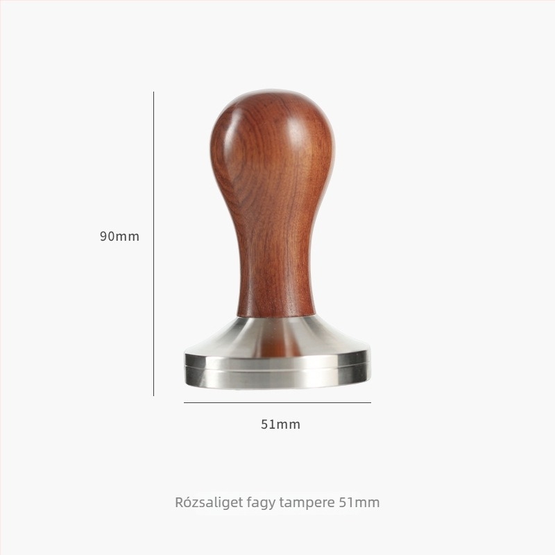 Rozsdamentes acél espresso tampér, menetes fa nyéllel, modern minimalist dizájn, logó kompatibilis