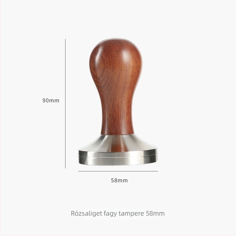 Rozsdamentes acél espresso tampér, menetes fa nyéllel, modern minimalist dizájn, logó kompatibilis