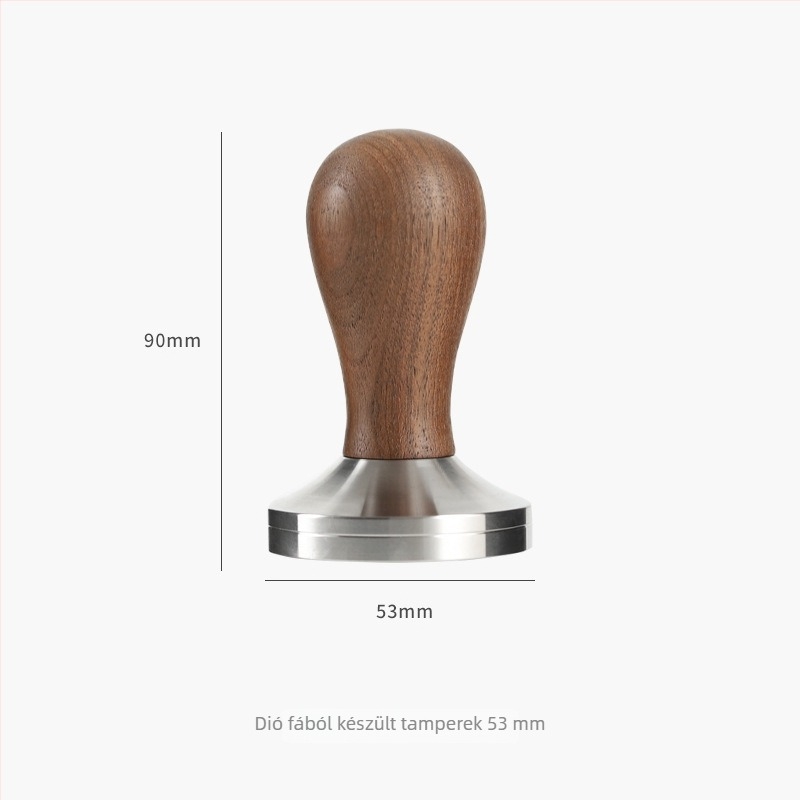 Rozsdamentes acél espresso tampér, menetes fa nyéllel, modern minimalist dizájn, logó kompatibilis