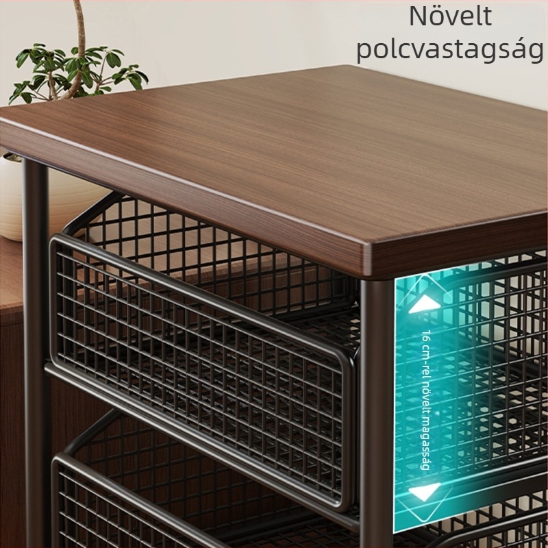 Kávéfőzőgép-tároló állvány, fa- és vasanyagból, több rétegű kihúzható és felemelő dizájn, modern egyszerű stílus, márka Evesigar/isi home