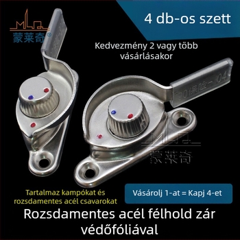 4 darab Crescent ablakzárkészlet – bal/jobb Crescent, Monlech Stainless steel safety crescent lock, ház rozsdamentes acél és kromált alap