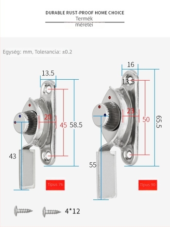 4 darab Crescent ablakzárkészlet – bal/jobb Crescent, Monlech Stainless steel safety crescent lock, ház rozsdamentes acél és kromált alap
