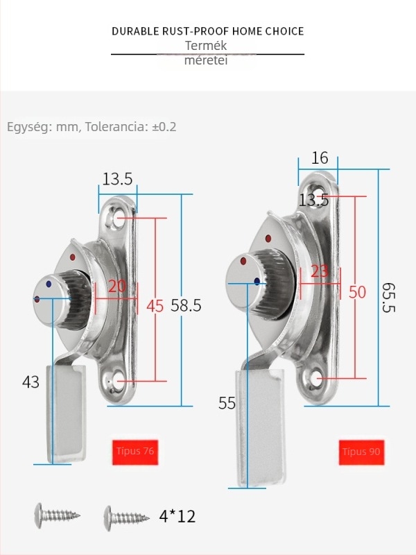 4 darab Crescent ablakzárkészlet – bal/jobb Crescent, Monlech Stainless steel safety crescent lock, ház rozsdamentes acél és kromált alap