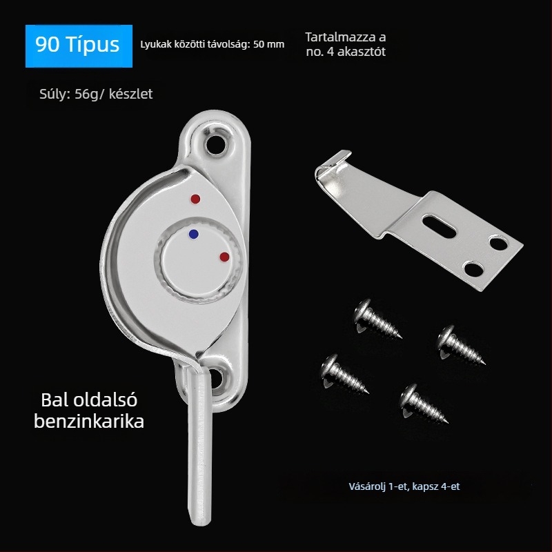 4 darab Crescent ablakzárkészlet – bal/jobb Crescent, Monlech Stainless steel safety crescent lock, ház rozsdamentes acél és kromált alap