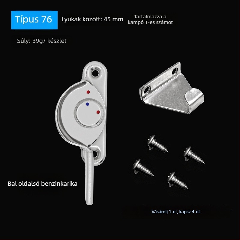 4 darab Crescent ablakzárkészlet – bal/jobb Crescent, Monlech Stainless steel safety crescent lock, ház rozsdamentes acél és kromált alap
