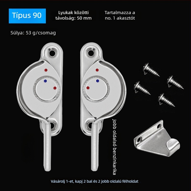 4 darab Crescent ablakzárkészlet – bal/jobb Crescent, Monlech Stainless steel safety crescent lock, ház rozsdamentes acél és kromált alap