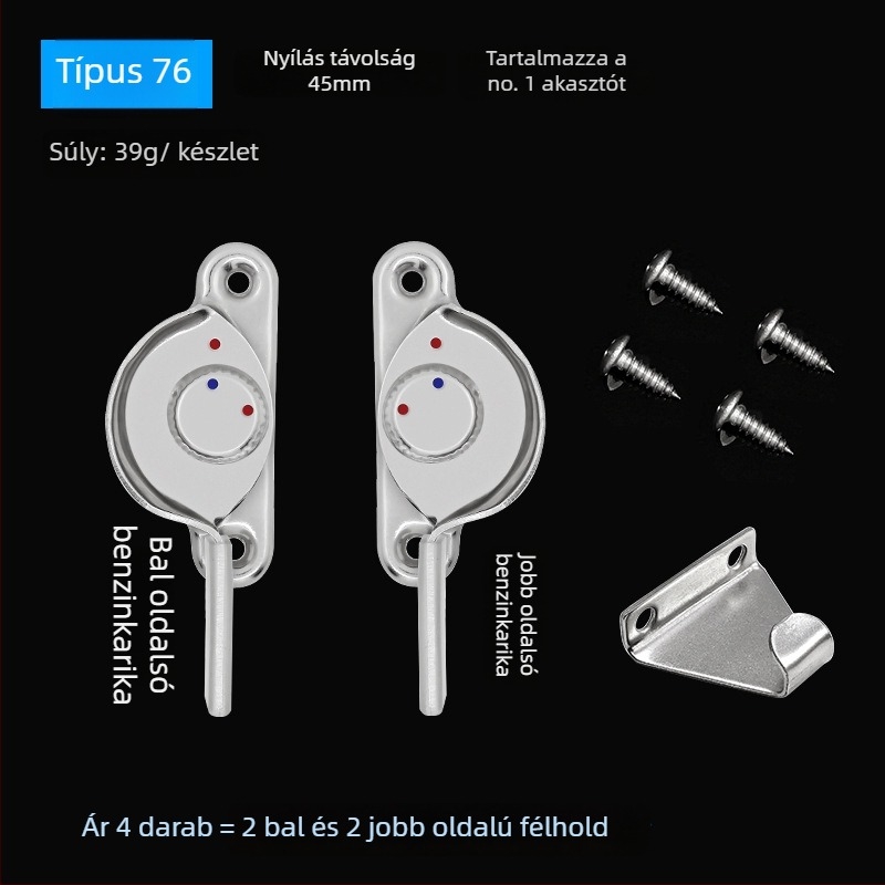 4 darab Crescent ablakzárkészlet – bal/jobb Crescent, Monlech Stainless steel safety crescent lock, ház rozsdamentes acél és kromált alap