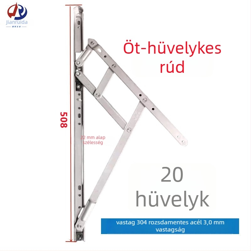 Nyíló ablakpánt, Típus 50, rozsdamentes acél 201/304, 22-es négyszögletes hornyolás, négyhorgos szél-támasz