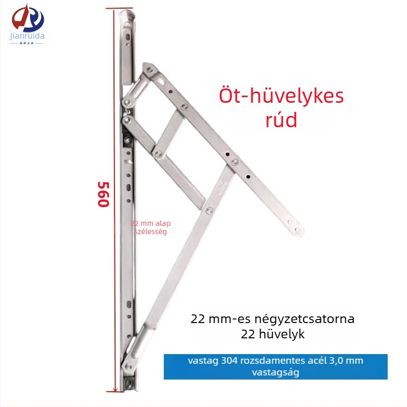 Nyíló ablakpánt, Típus 50, rozsdamentes acél 201/304, 22-es négyszögletes hornyolás, négyhorgos szél-támasz