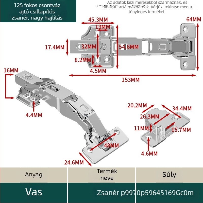 Csendes csillapítású szekrényajtó-zsanér, kétfokozat erőzsanér, szekrény csatlakozó alkatrészek, rögzített ajtócsukó