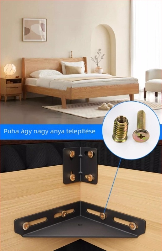 Ágy szögcsatlakozó – szénacél, Aubaile, galvanizált felület, modern minimalista stílus, alkalmas tömörfa ágyakhoz