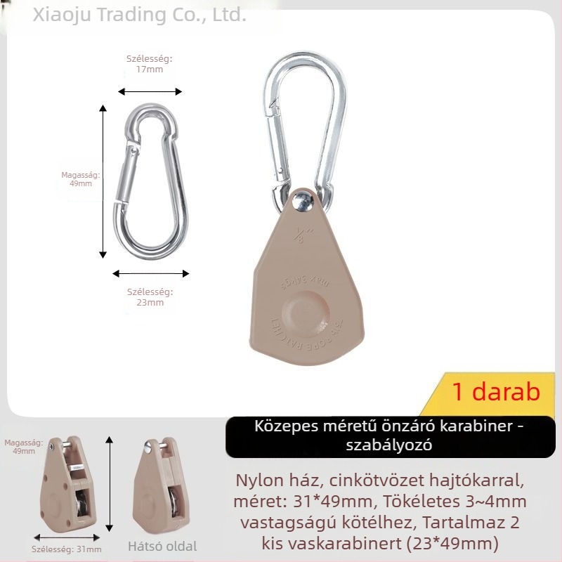 Sátor kötél görgős feszítő és állító, reflexiós kampóval a szabadtéri kempinghez