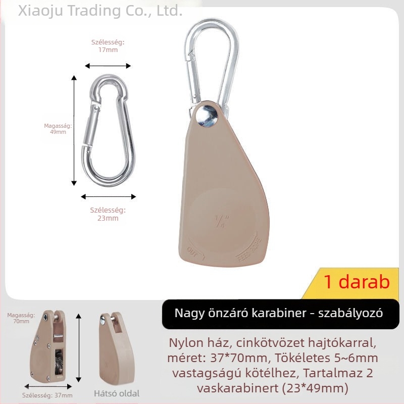 Sátor kötél görgős feszítő és állító, reflexiós kampóval a szabadtéri kempinghez