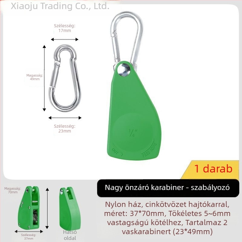 Sátor kötél görgős feszítő és állító, reflexiós kampóval a szabadtéri kempinghez