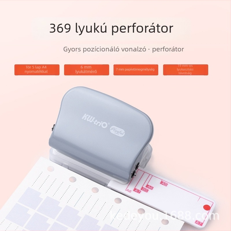 Kézi többlyukas lyukasztó papírhoz, 3/6/9 lyuk, 5 mm lyukátmérő, modell 99H3, KW-TRIO, 200 g