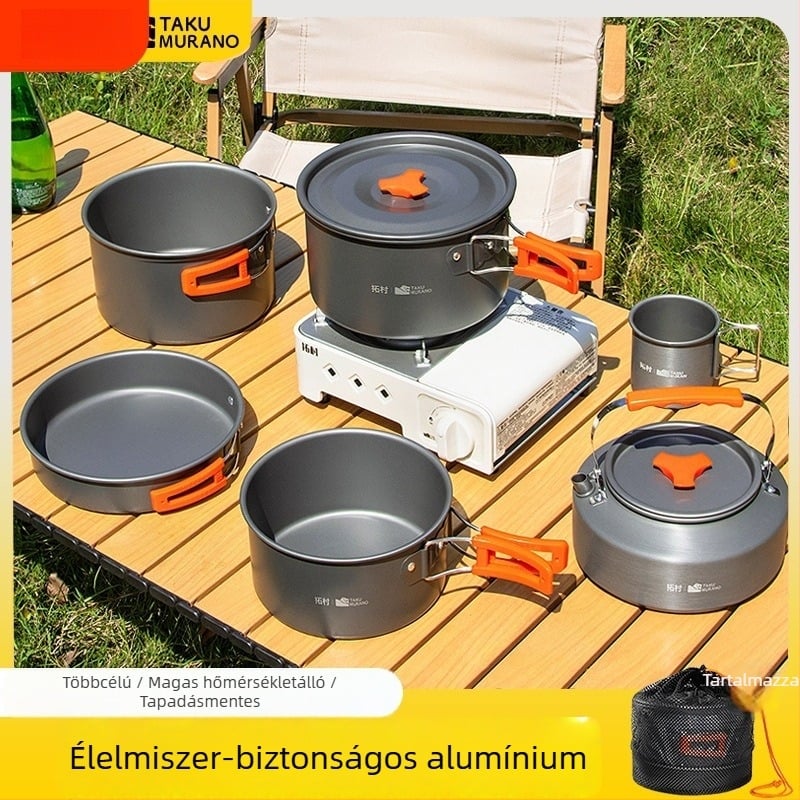 Hordozható kemping konyhai készlet – alumínium ötvözet, Tuocun márka, 1–2 személyre, súly 1,0 kg