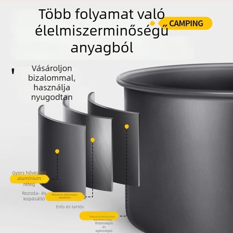 Hordozható kemping konyhai készlet – alumínium ötvözet, Tuocun márka, 1–2 személyre, súly 1,0 kg