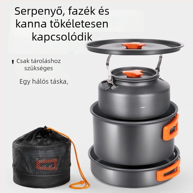 Hordozható kemping konyhai készlet – alumínium ötvözet, Tuocun márka, 1–2 személyre, súly 1,0 kg