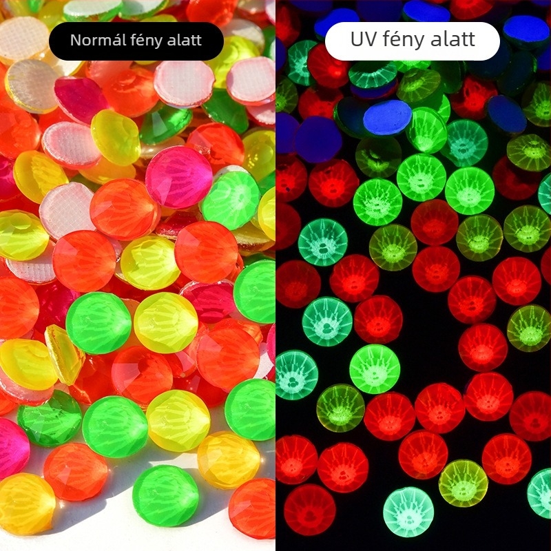 Fluoreszcens neon üveg kristályok ragasztható, lapos hátú, körmök és táncruhákhoz