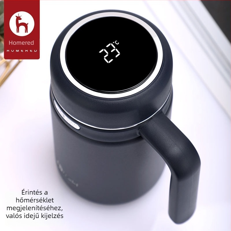 Fogantyús termosz pohár, tea-víz elválasztás, intelligens hőmérséklet-kijelző, belső 316 rozsdamentes acél, külső 304 rozsdamentes acél, 6–12 órás szigetelés