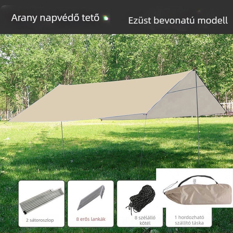 Oxford vászon sátor, összeszerelés szükséges, 4 évszakos kültéri árnyékoló 2–6 fő részére, fém váz, külső vízálló szövet 1500–2000 mm