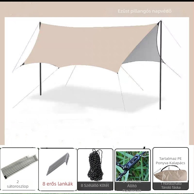 Oxford vászon sátor, összeszerelés szükséges, 4 évszakos kültéri árnyékoló 2–6 fő részére, fém váz, külső vízálló szövet 1500–2000 mm