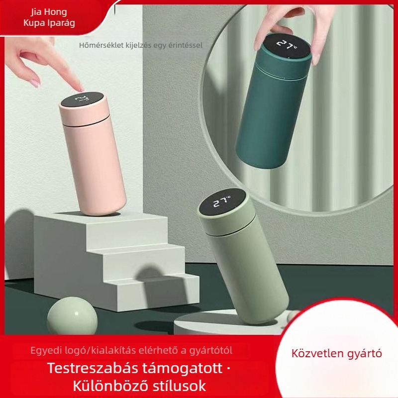 316 rozsdamentes acél termosz intelligens hőmérséklet-szabályozóval és kijelzővel, nagy kapacitású egyenes dizájn, sport és üzleti ajándék